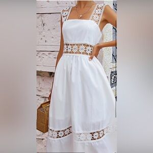 White midi tea dress crochet detail